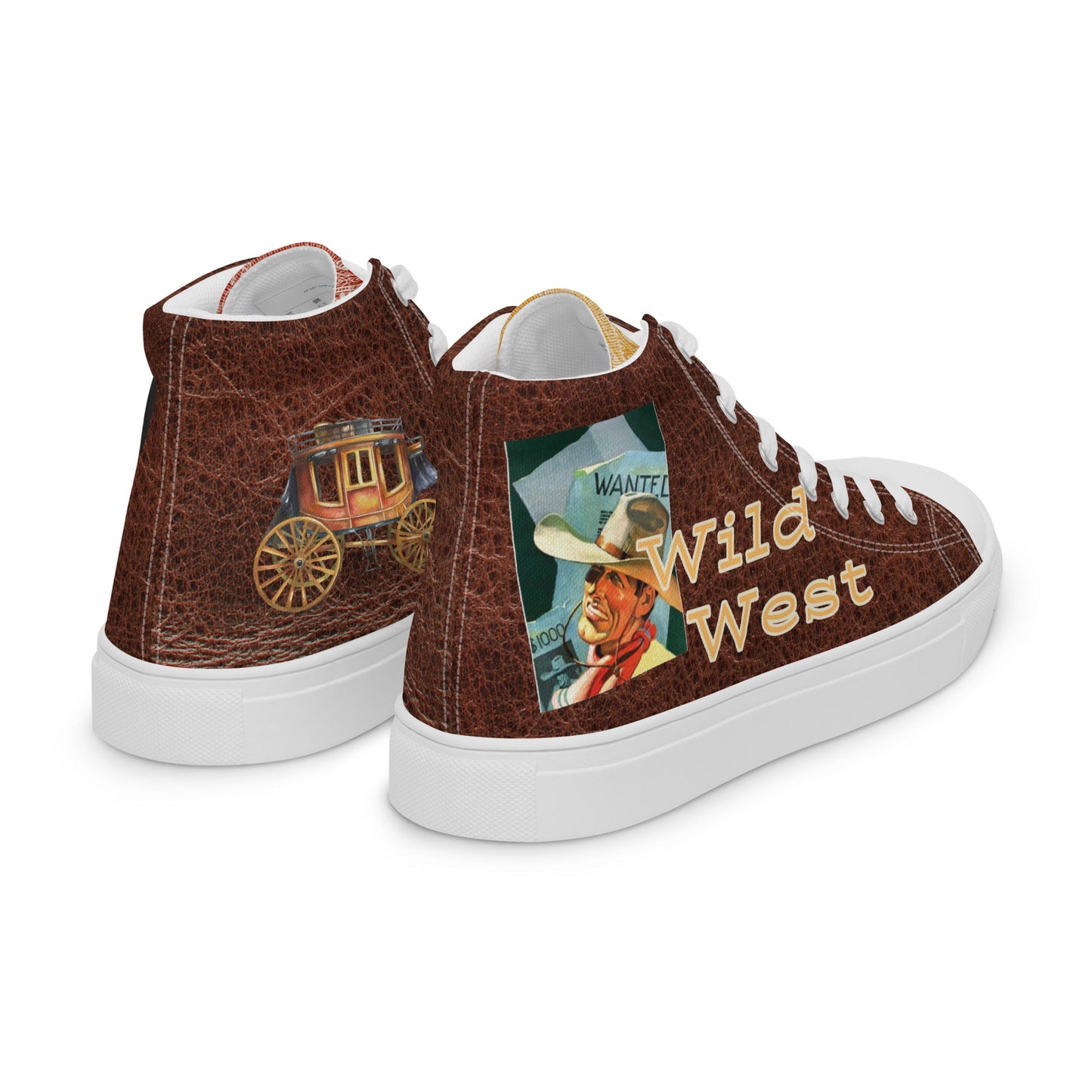 Vintage Wild West Cowboy Women__ high top canvas shoes