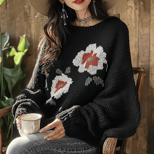 Women's Knitted Flower Elegant Warm Sweater