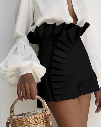 Asymmetric Pleated Zip Shorts