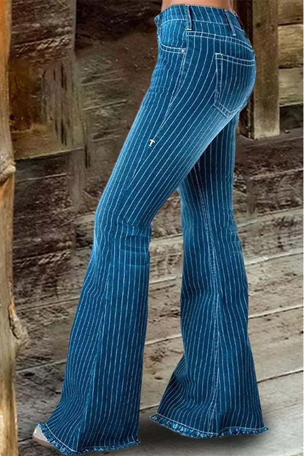 Mid-Rise Striped Flared Jeans