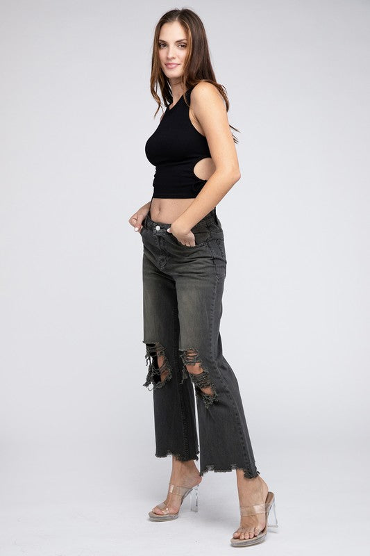 Distressed Vintage Washed Wide Leg Pants choice of colors