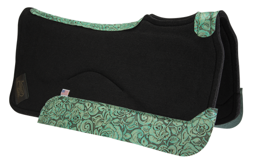 Contour Classic Saddle Pad- Black with Teal Floral Wear Leather