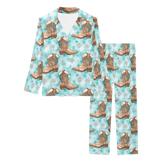 Turquoise Christmas Boots Women's Western Pajamas