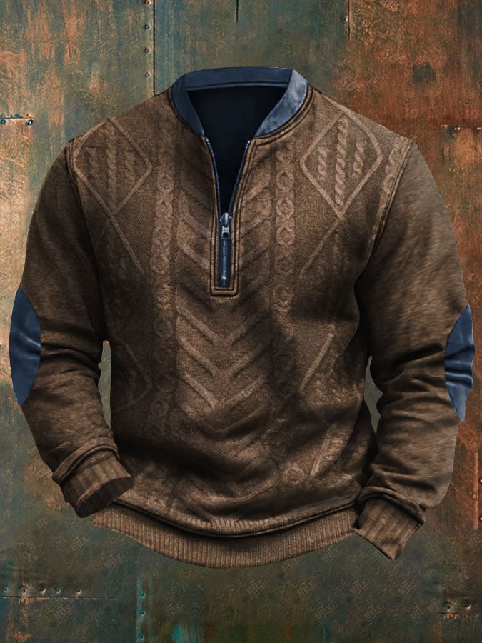 Men's Retro Solid Color Casual Pullover