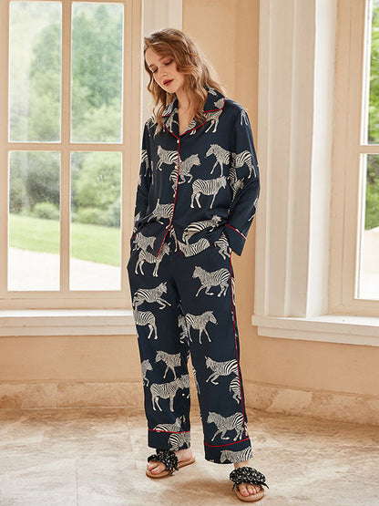 Blue Zebra Print Pajama Set