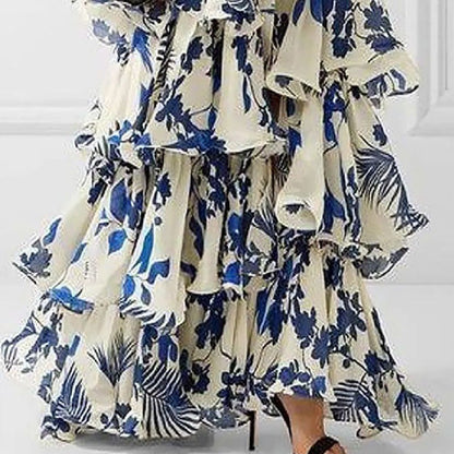 Fashion Printed Halterneck Sleeveless Off-Shoulder Hollow Dress