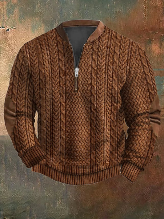 Men's Vintage Knit Print Zip-Up Sweatshirt