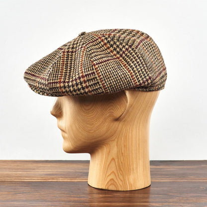 PEAKED CAPS Genuine Scottish Harris Tweed 8 Panels Man Cap Wool Large Crown BEIGE