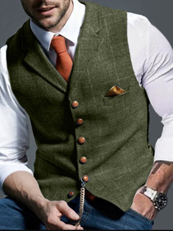 Men'S Fashion Casual Plaid Slim Vest