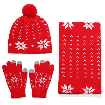 Unisex Christmas Warm Hat Gloves Scarf Casual Knitted Suit