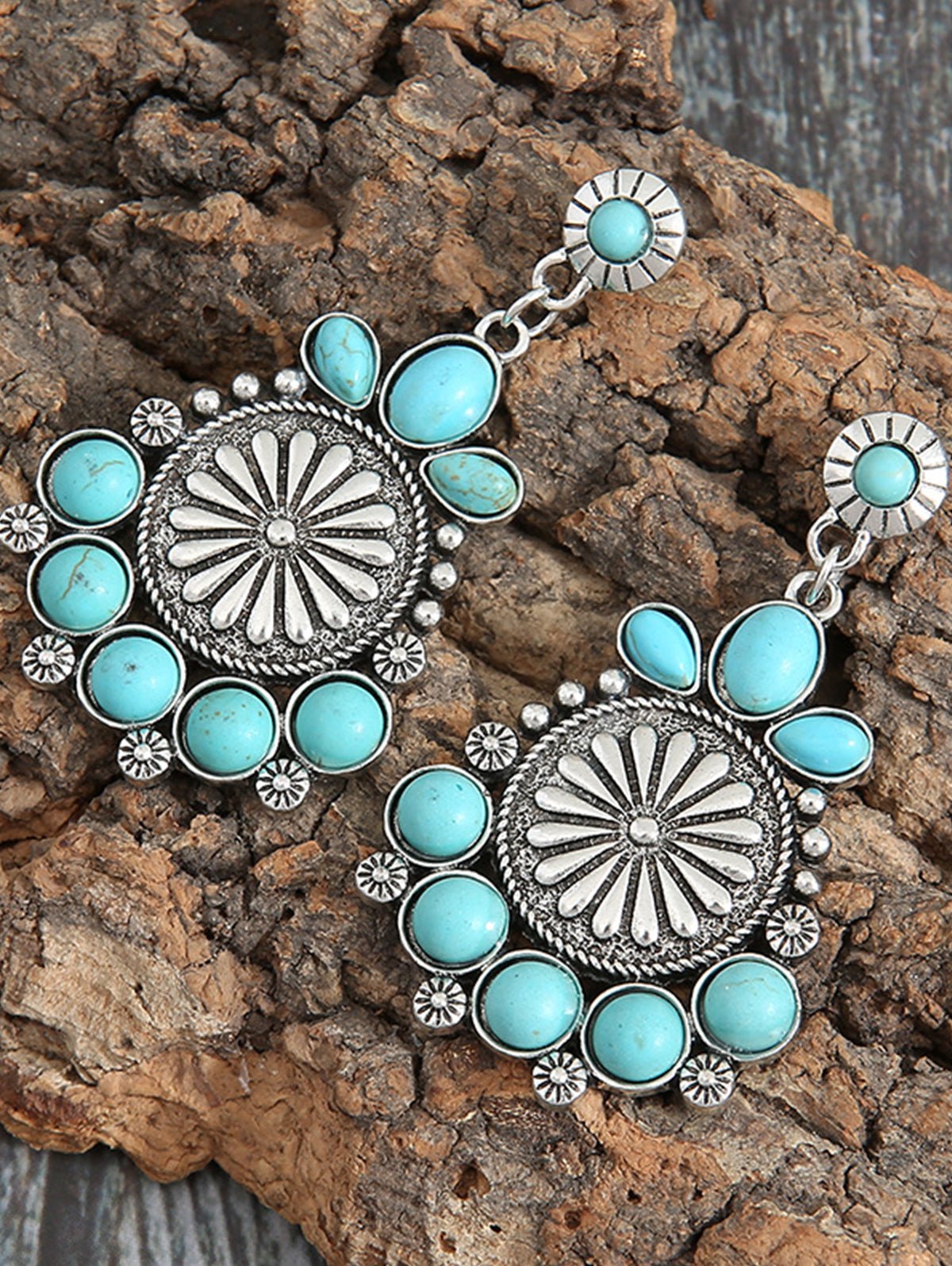 Turquoise Flower Shape Drop Earrings