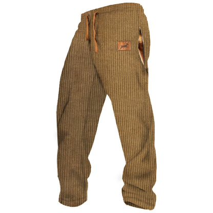 Men's Tobacco Brown Retro Country Elastic Cotton Corduroy Casual Sweatpants