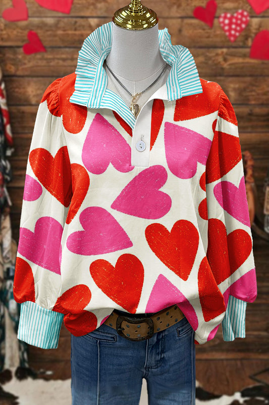 Sweet Valentine's Day Print Puff Sleeve Blouse