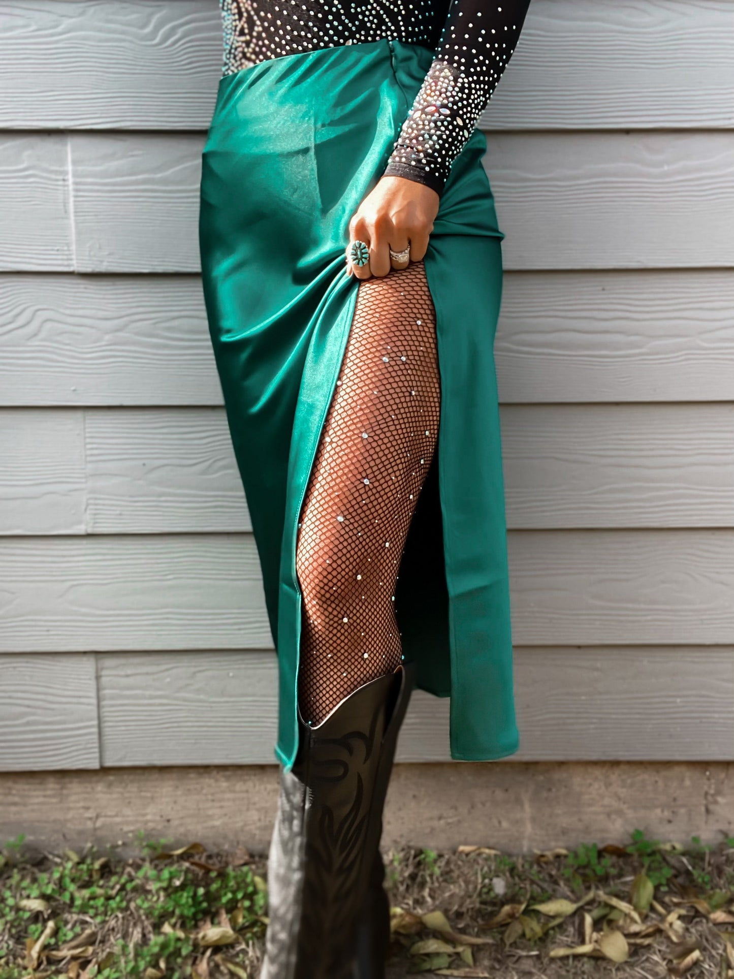 Midnight Green Midi Skirt