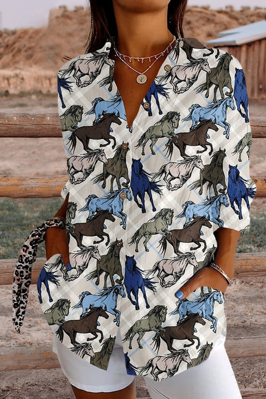 Women's Vintage Western Horse Print Shirt