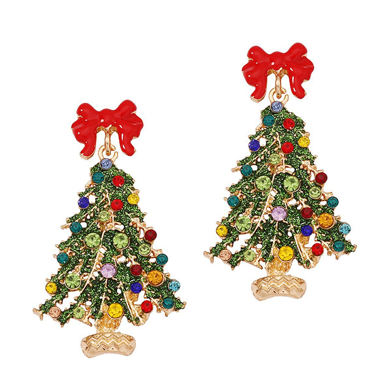 Trendy Christmas Tree Bow Alloy Earrings