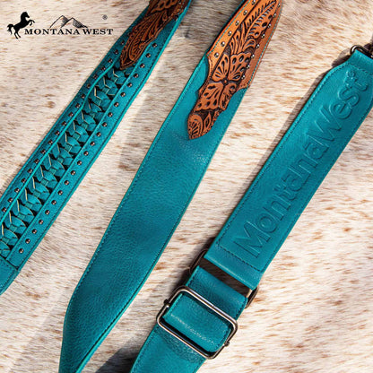 Montana West Western Guitar Style Floral Tooled Crossbody Strap - Turquoise