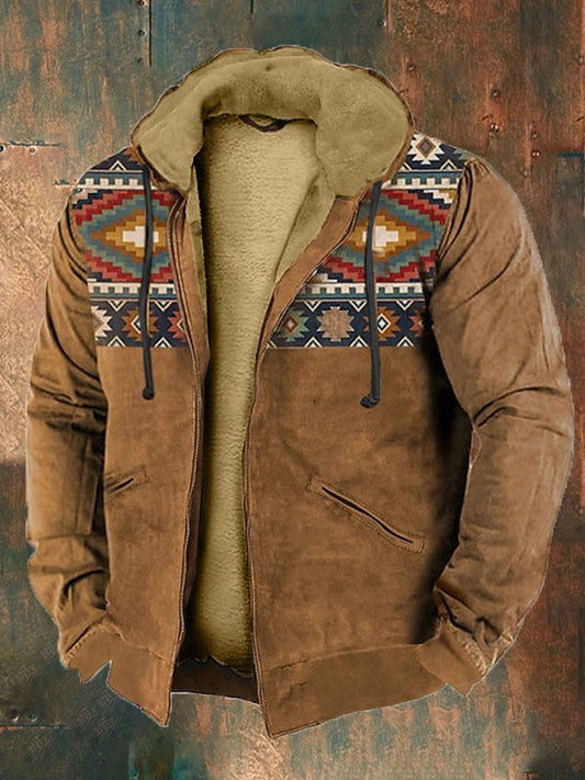 Men'S Retro Western Print Cotton Zipper Outerwear