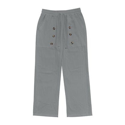 Men's Casual Hawaii Beach Multi Button Cotton Linen Trousers