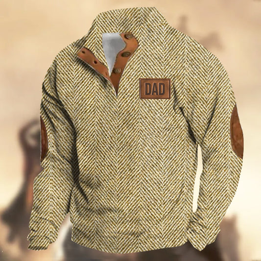 Men's Vintage Country Western Herringbone Hunting DAD Logo Stand Collar Sweatshirt