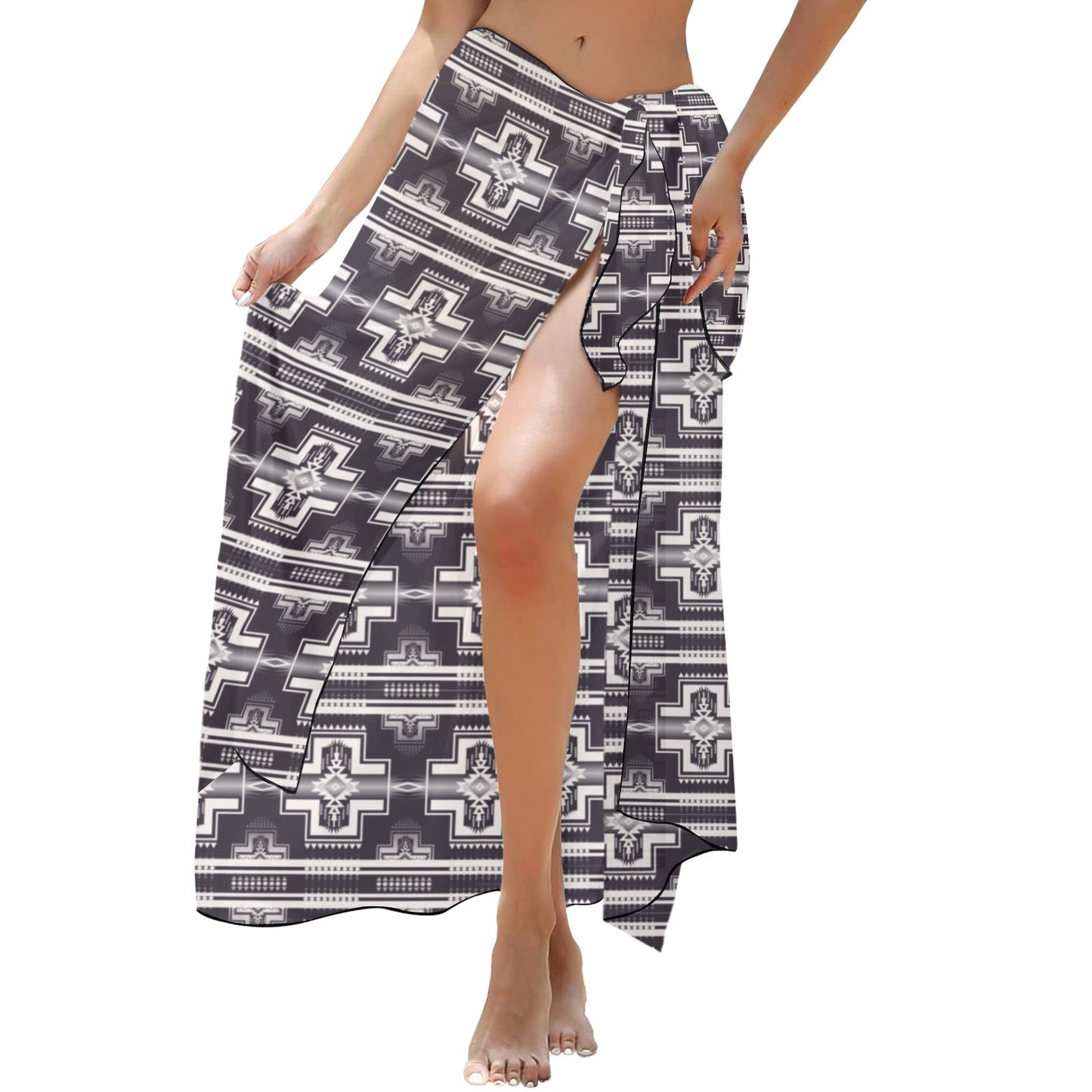 Black Aztec Scarf Wrap Sarong Coverup