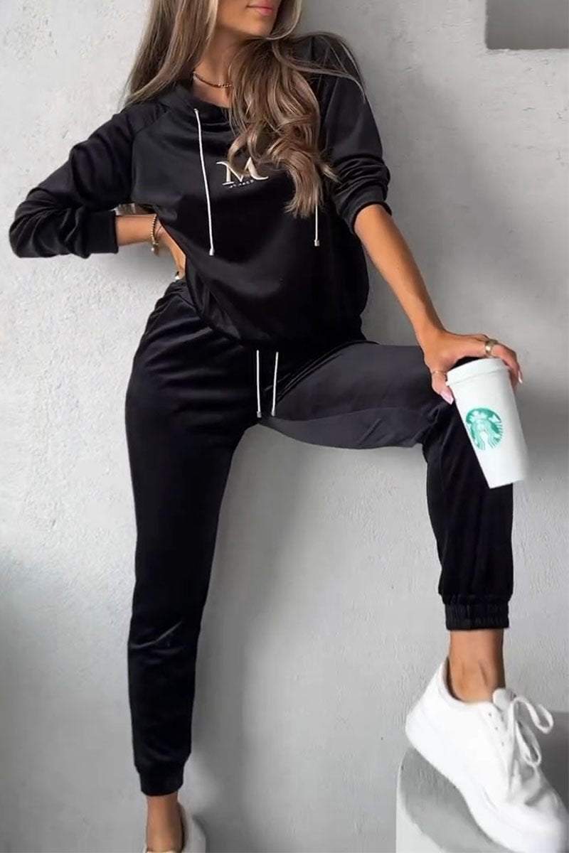 Women's Hooded Long Sleeve Sweatshirt Two Piece Set