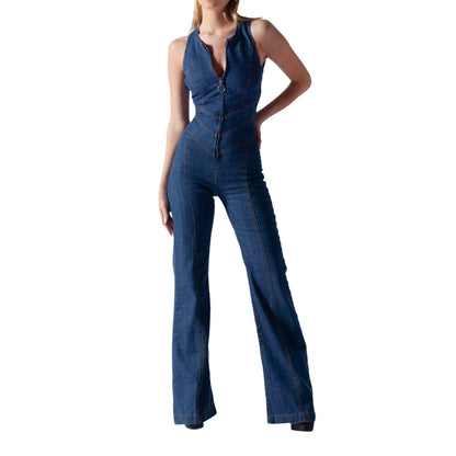 High waist denim jumpsuit