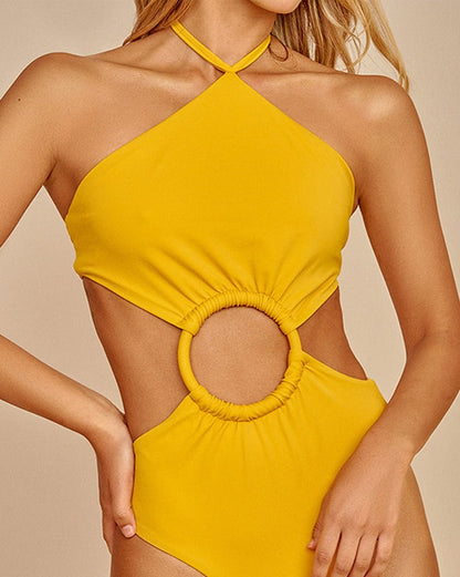 Solid Color Cutout Fashion One Piece Swimsuit