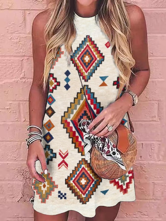 Women's Western Geometric Print Sleeveless Dress