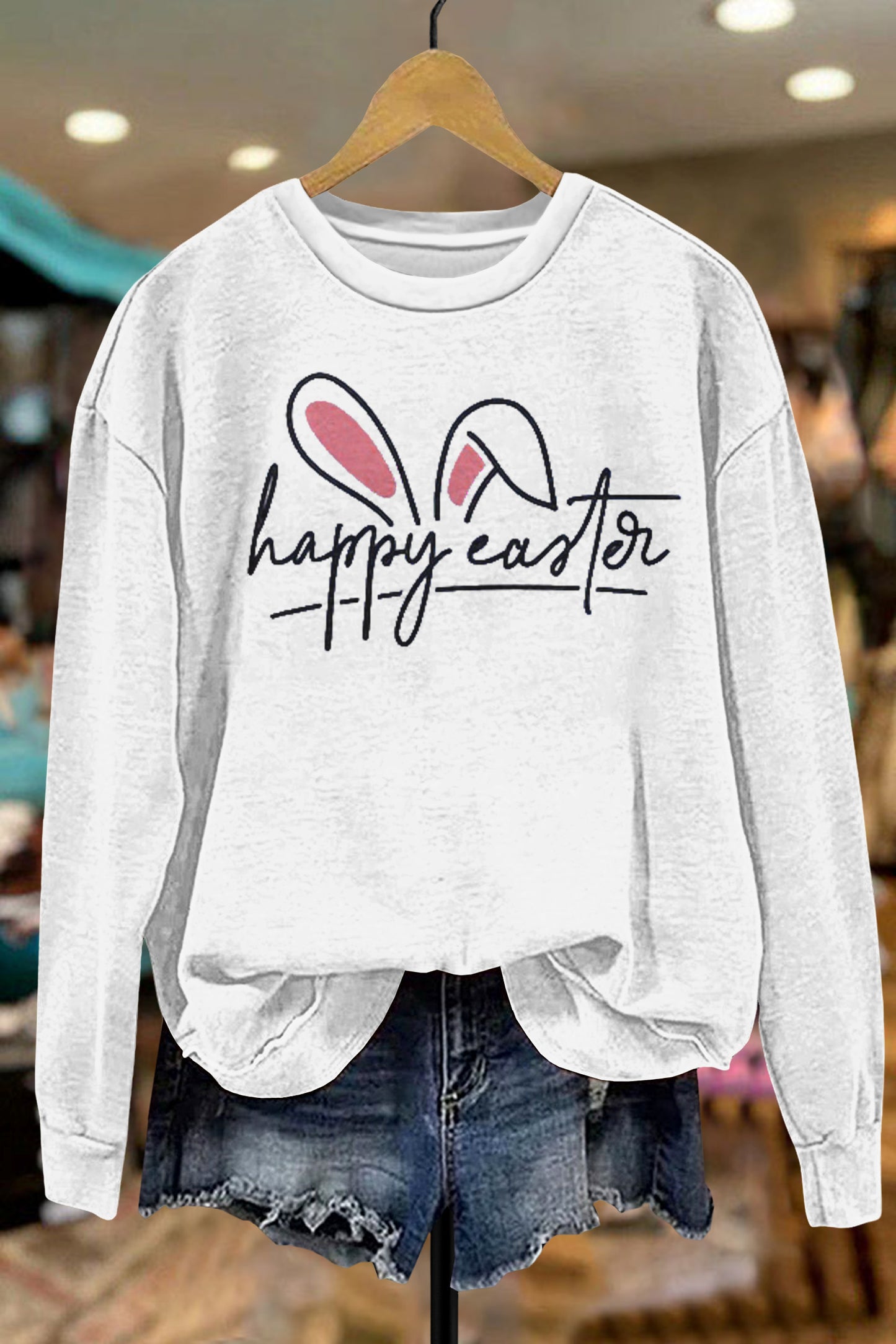 Easter Cute Bunny Ears Happy Printed Sweatshirt