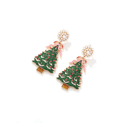 Fashion Bow Rhinestone Christmas Tree Earrings