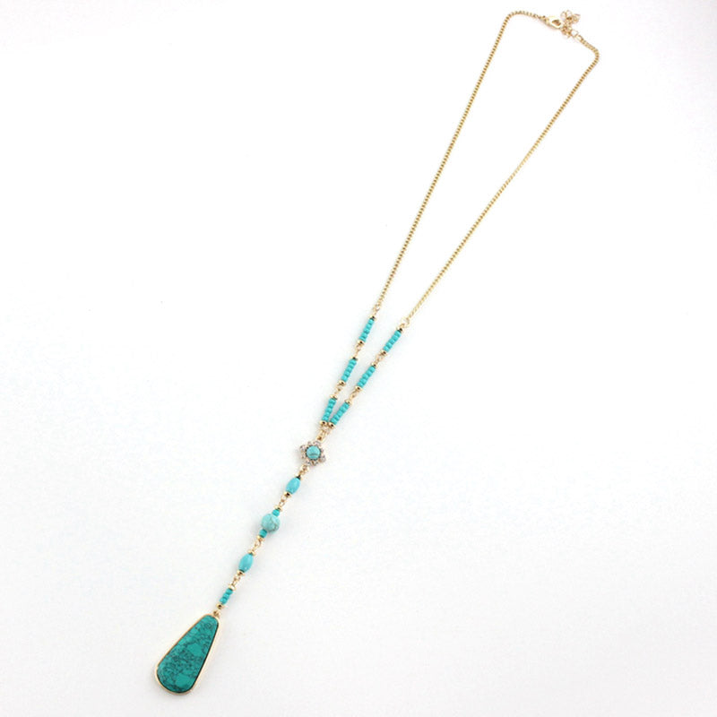 Classic Turquoise Long Beaded Necklace