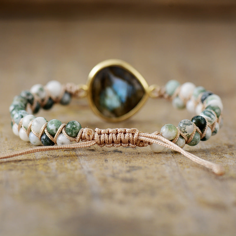 Unisex Labradorite Double Braided Bohemian Ethnic Bracelet