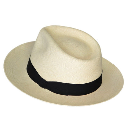 Teardrop Fedora Panama Hat | Natural Color Straw | Brisa Weave | Black Band | Handwoven in Ecuador - GPH - HatBox Included-FREE SHIPPING