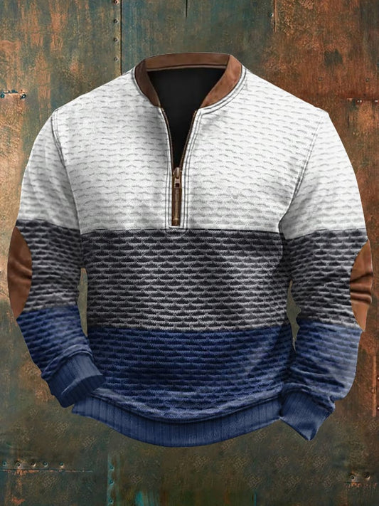 Men's Retro Colorblock Pattern Print Casual Pullover