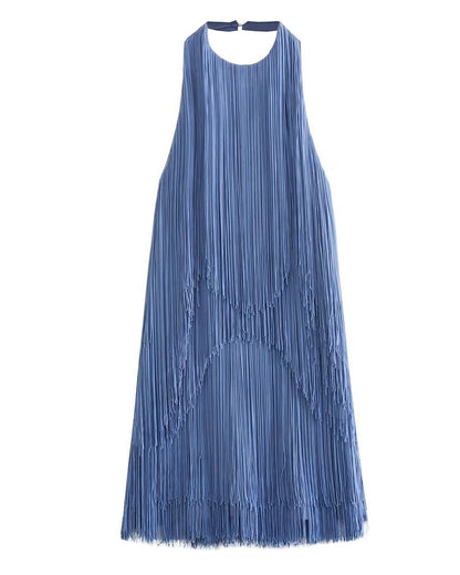 Halterneck Sleeveless Fringed Mini Dress