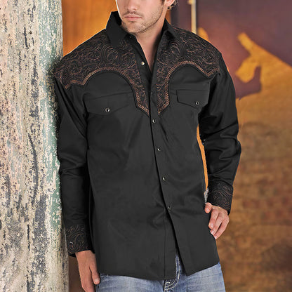 Men's casual vintage western long sleeve shirt