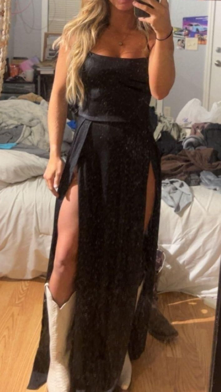 Black Sling Slit Dress