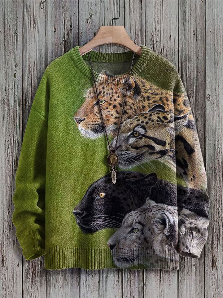 Animal Print Knit Pullover Sweater