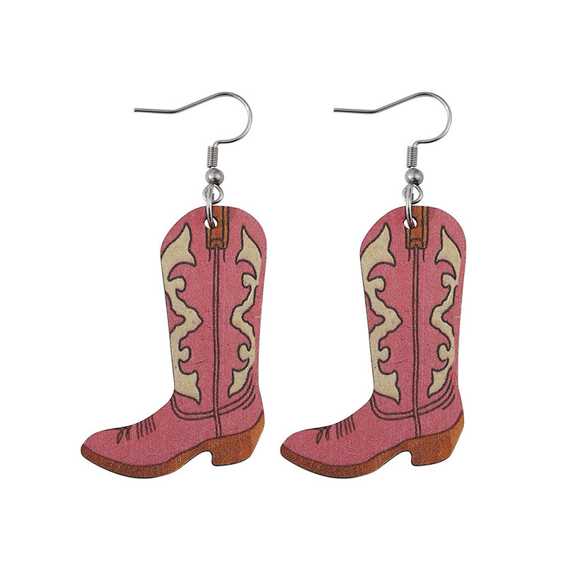 Western Pink Cowboy Boots Earrings