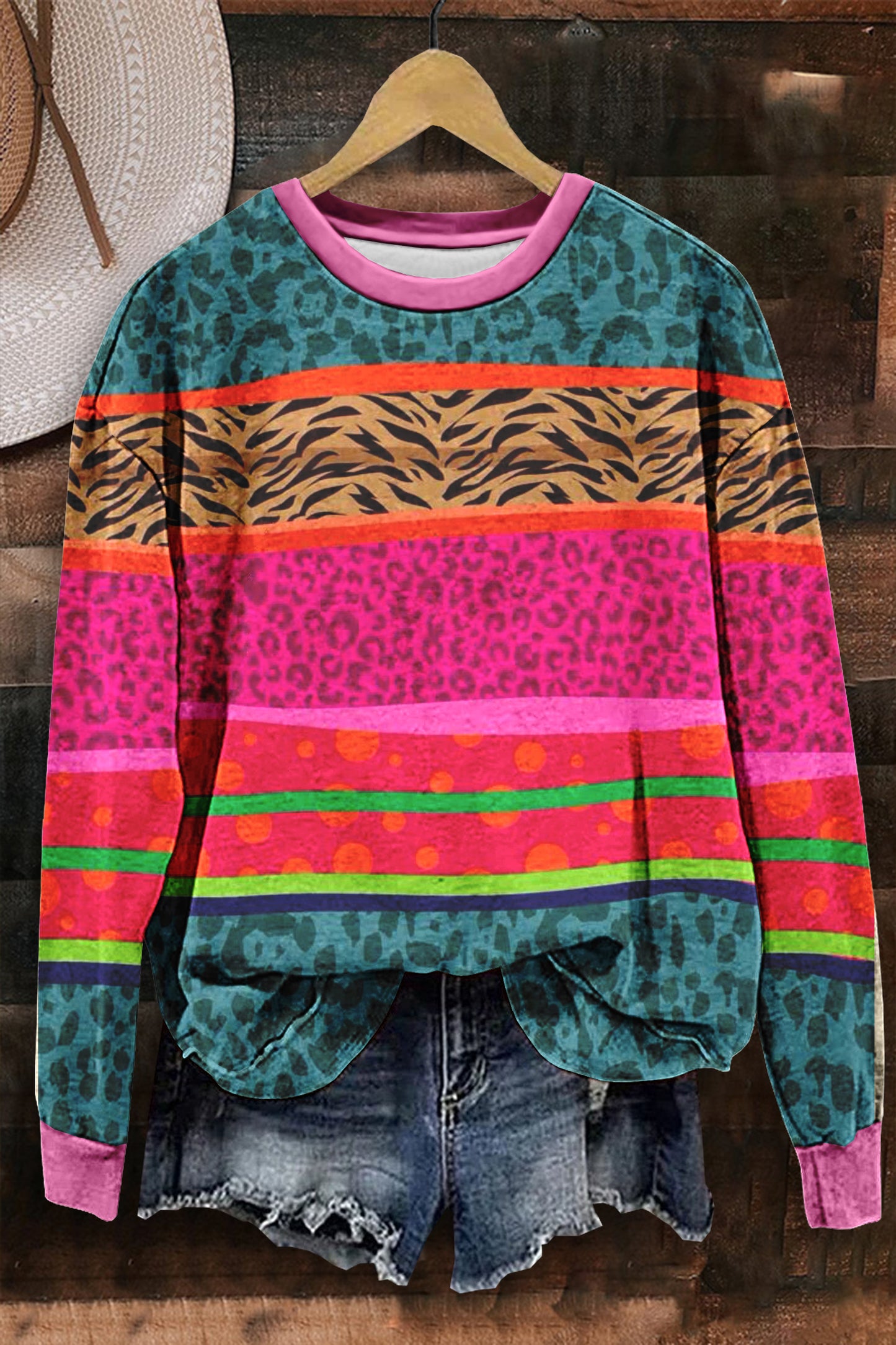 Ethnic Stripe Print Sweatshirt