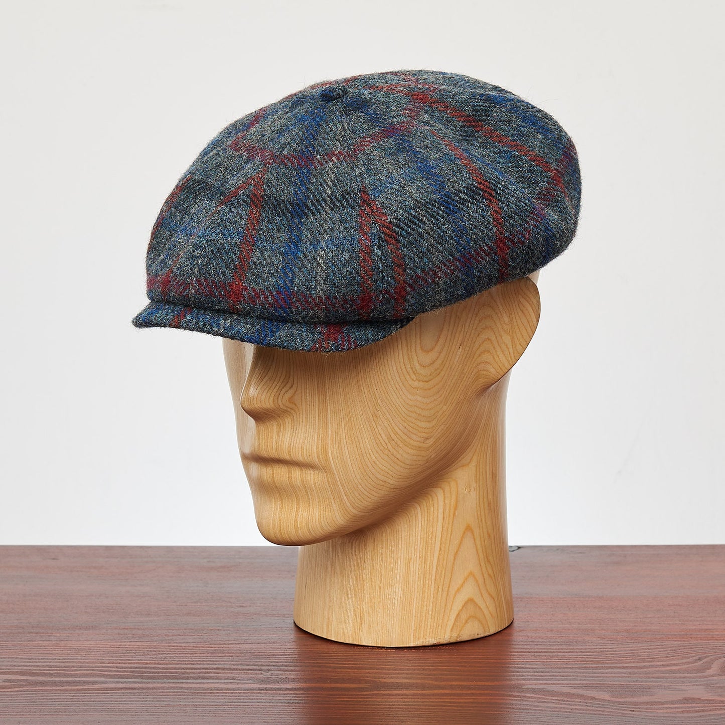 PEAKED CAPS SHELBY - HARRIS TWEED Genuine Scottish Harris Tweed 8 Panels Man Cap Grey-Blue-red