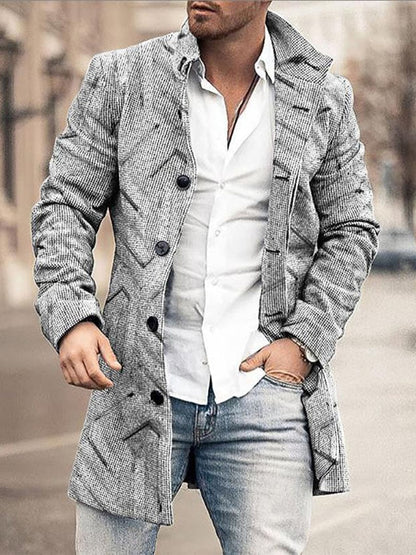 Men's Retro Buttoned Stand Collar Printed Woolen Jacket