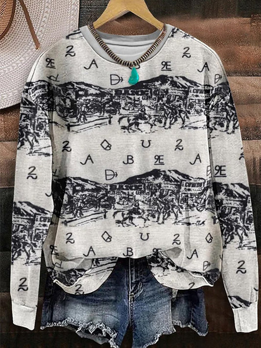 Vintage Western Print Casual Sweatshirt