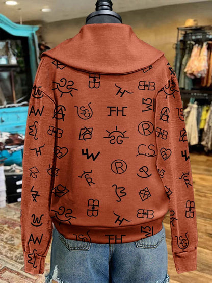 Western Print Cozy Plush Sweatshirt