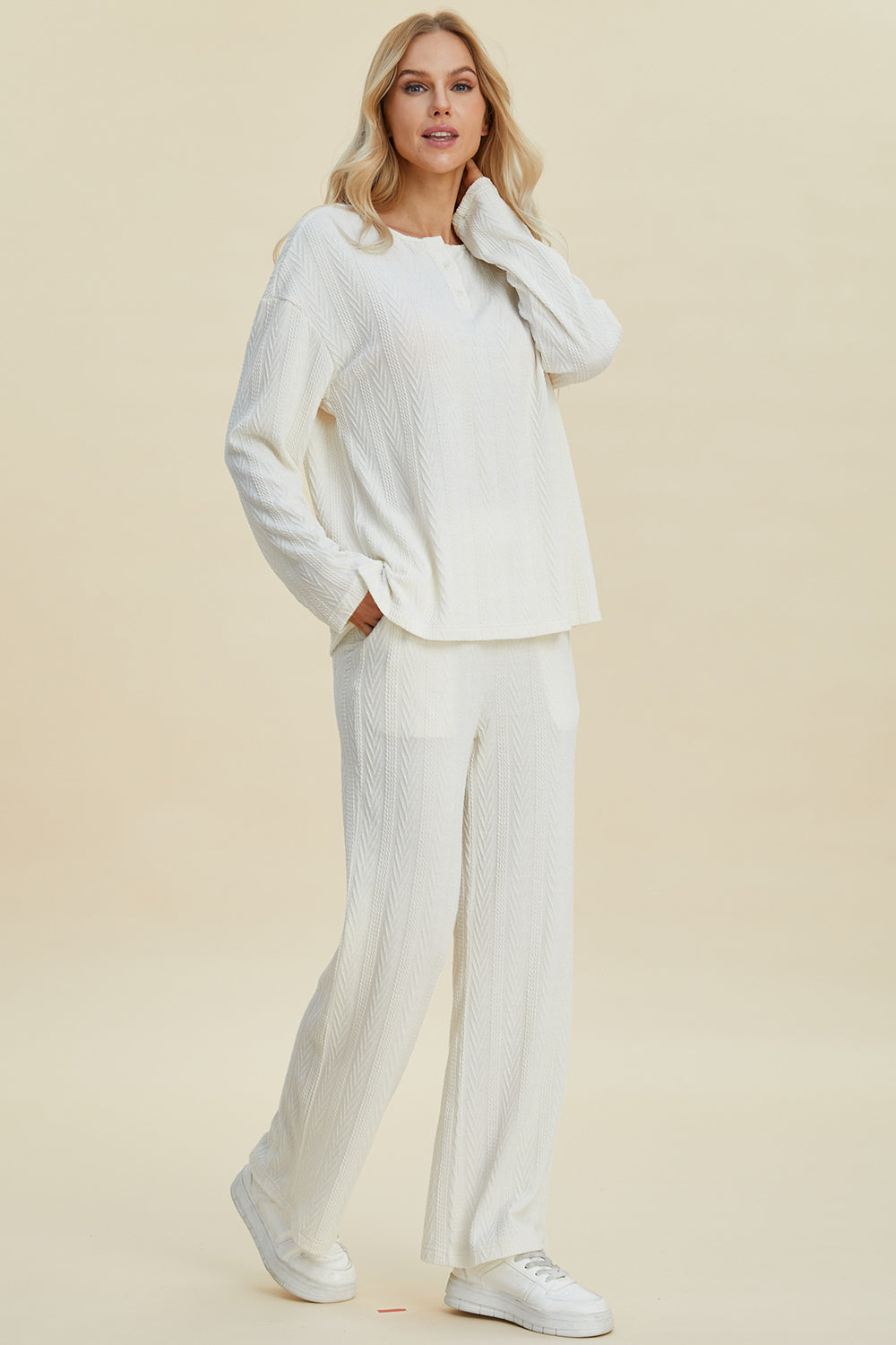 Two Piece Cable-Knit Long Sleeve Top and Pants Set choice of colors