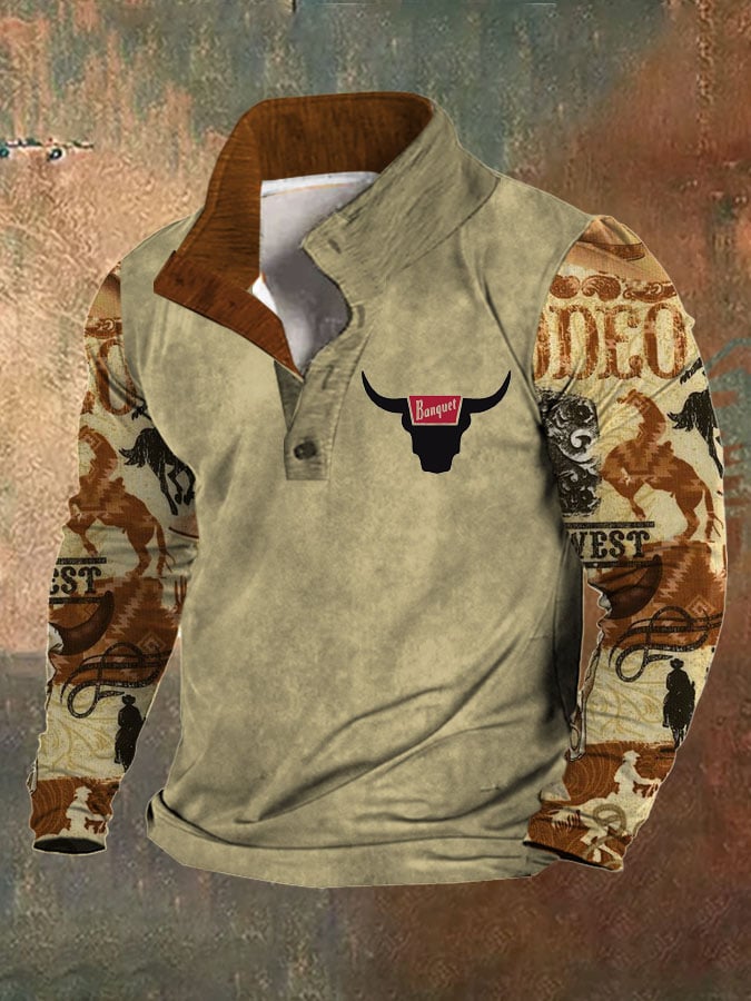 Men's Fleece Vintage Hunting Deer Stand Collar Sweatshirt