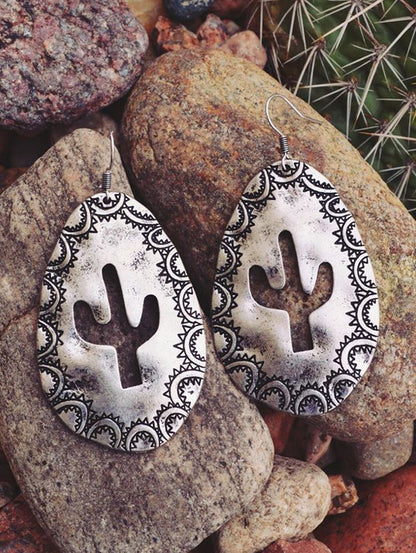 Hollow Out Cactus Design Water Drop Earrings-0520