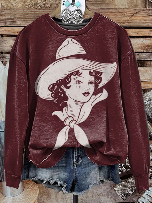 Cowgirl Print Casual Sweatshirt