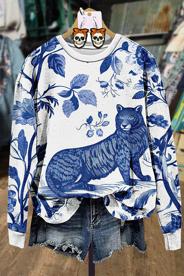 Mixed Floral Animal Print Sweatshirt